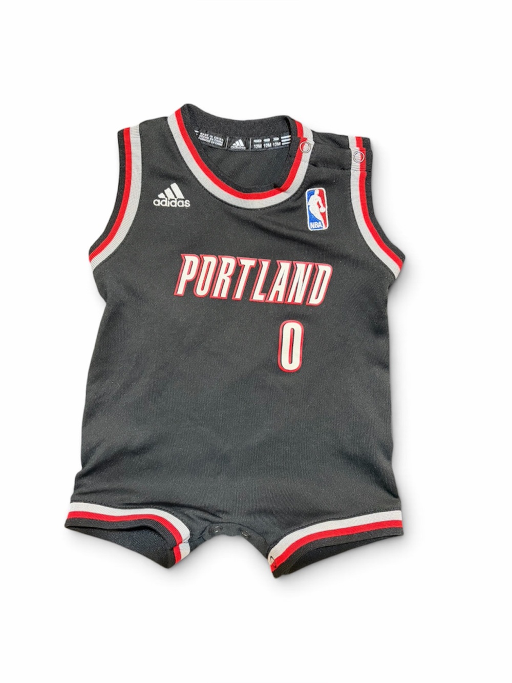 adidas Black Portland Baby Jersey Bodysuit with Red & White Trim